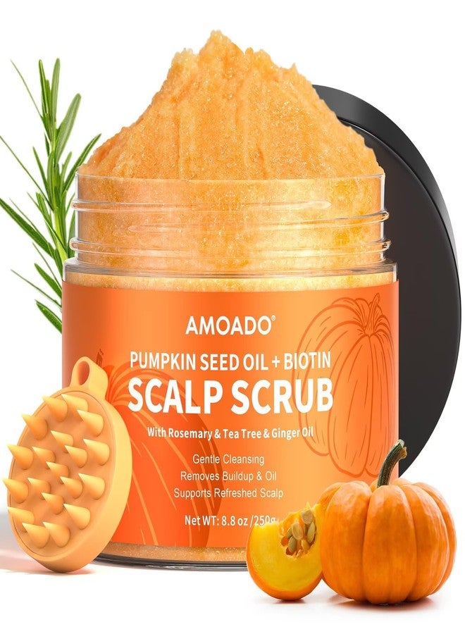 AMOADO Scalp Scrub, Pumpkin Seed Oil Scalp Exfoliator With Biotin & Rosemary, Sulfate Free Scalp Detox for Itchy Scalp & Dandruff & Buildup Removal & Hair Growth, Hair Scrub with Scrubber - Image 1